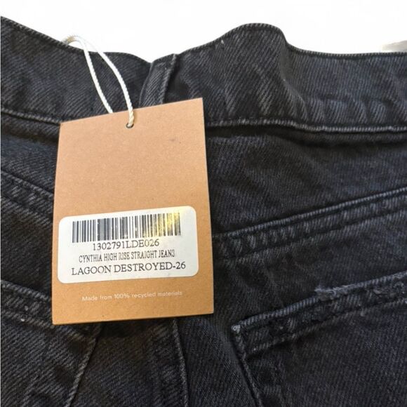 NWT Reformation Cynthia High Rise Straight Jeans Lagoon Destroyed Black Size 26 - Picture 6 of 7
